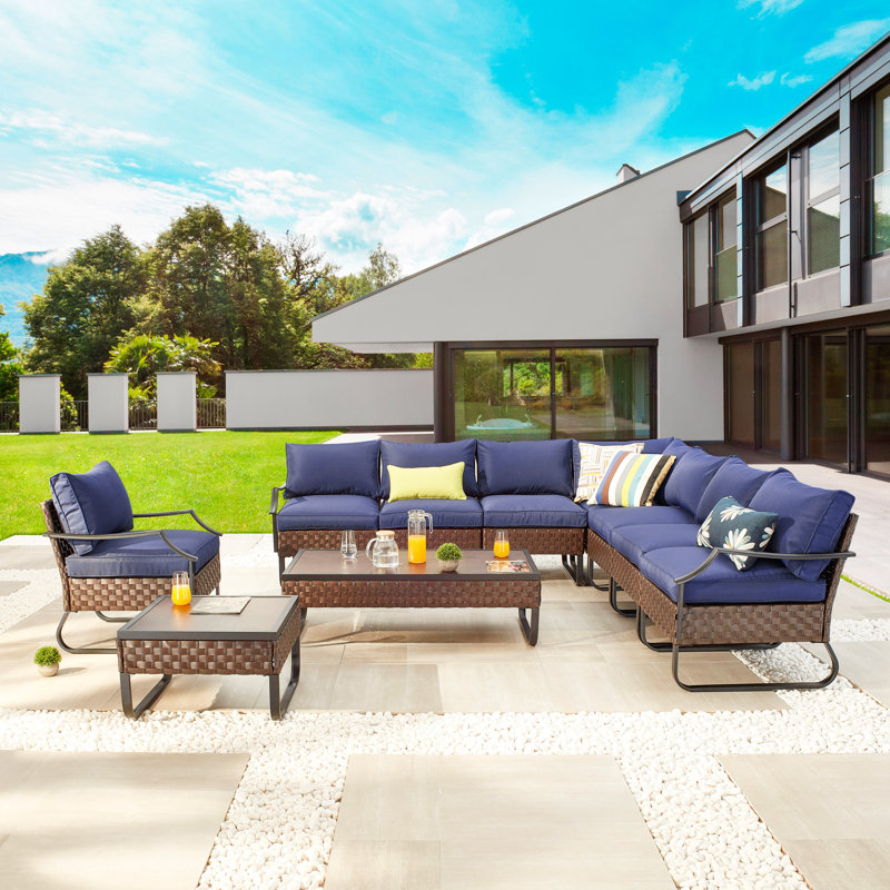 Ensemble de conversation modulaire avec coussins 10 pièces Heiman