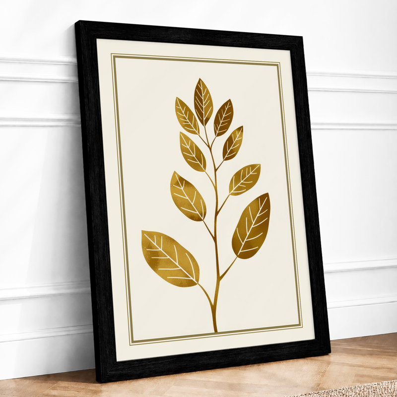 Golden Leaf Study Botanical - Framed Print, A2 - 59.4 x 42.0 cm, Black
