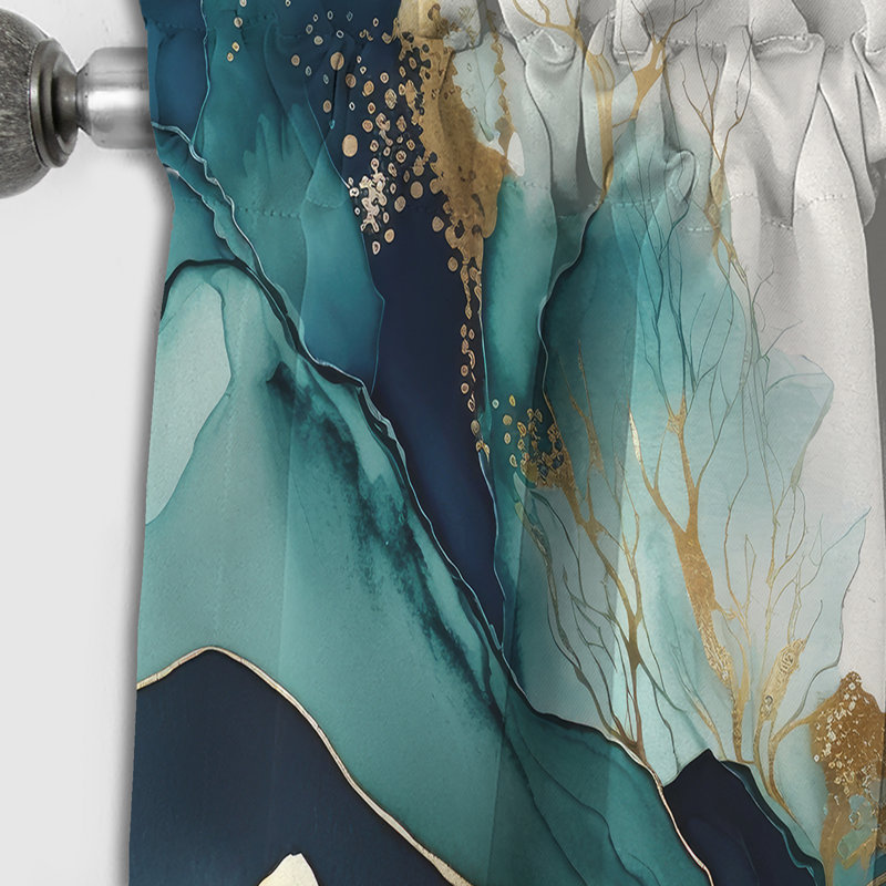 Teal And Gold Abstract Expression IV - Abstract Blackout Curtain - 1 Panel, 52" W x 120" L