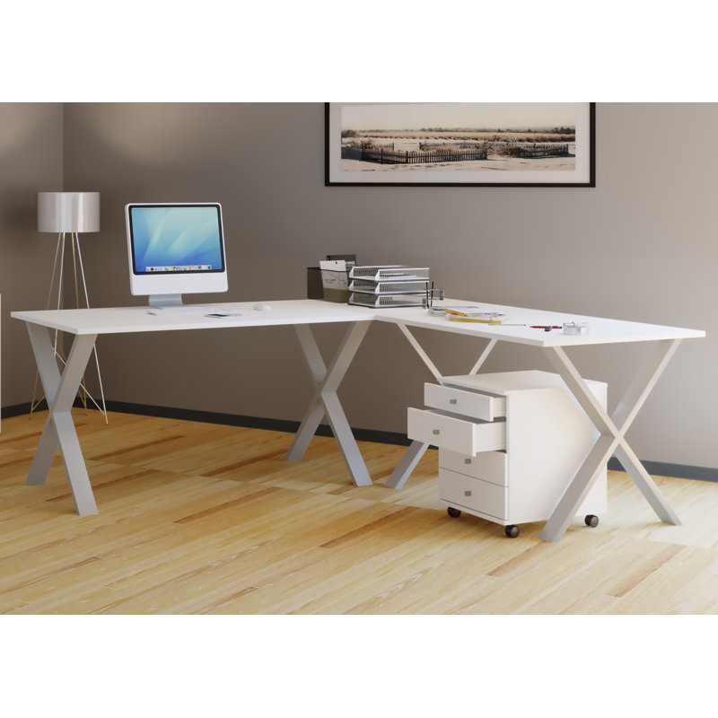 Solveg Metal Base Writing Desk, White/Grey, 76cm H x 160cm W x 80cm D