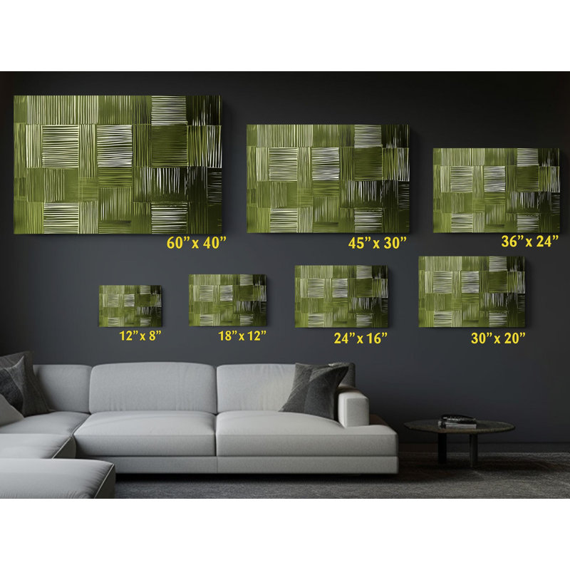 Reproduction d'art sur toile de haute qualité avec motif à hachures vert olive, H 30 po x l 45 po