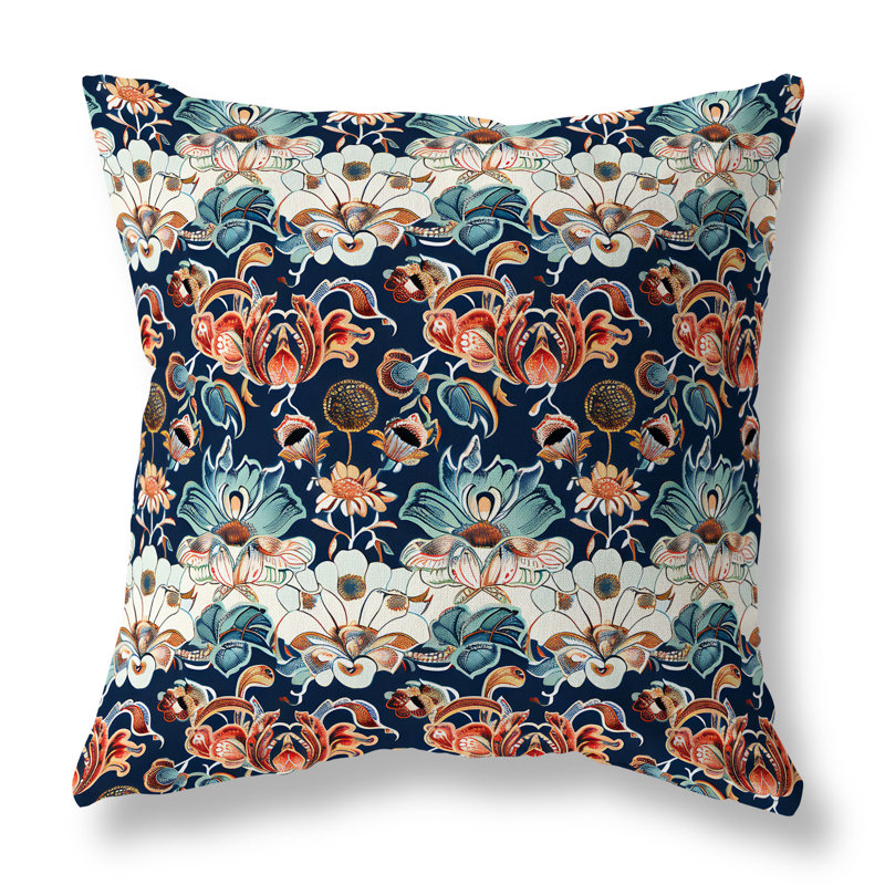 Coussin décoratif intérieur / extérieur Victorian Blossoms, H 20 po x l 20 po, Bleu/rouge