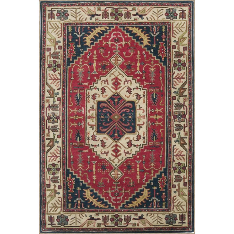 Tapis lavable traditionnel à motif de losanges rouges et crème, Rectangle 2 pi 4 po x 4 pi