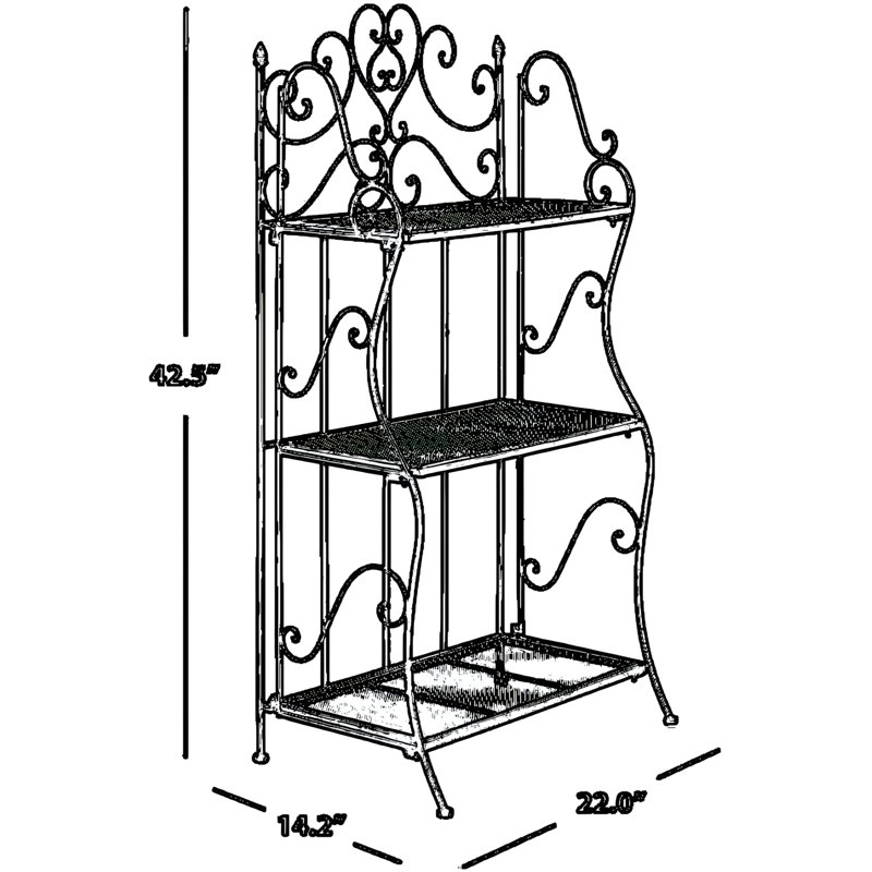 Tablette d'extérieur à 3 niveaux avec motif de volutes en métal pour la décoration de patio et de jardin