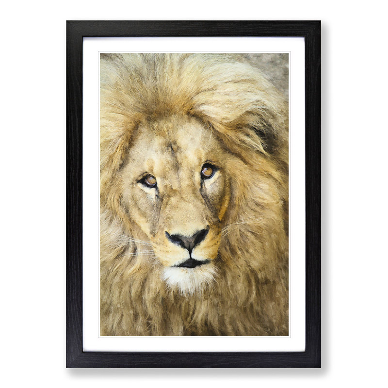 The Face of a Lion - Picture Frame Painting Print, 87cm H x 62cm W x 2cm D, Black Framed