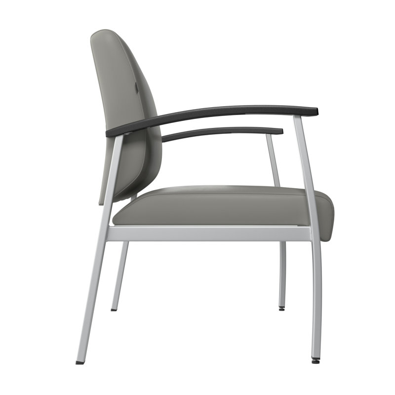 Light Gray Faux Leather Reception Loveseat with Metal Frame and Arms