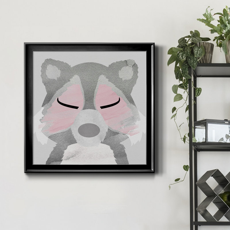 Raton laveur - peinture sur toile encadrée, H 34,5 po x l 34,5 po x P 1,5 po, Cadre noir
