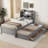 Twin Size Wooden Led Platform Bed With Trundle, With Storage Headboard, With Drawers-2076392682