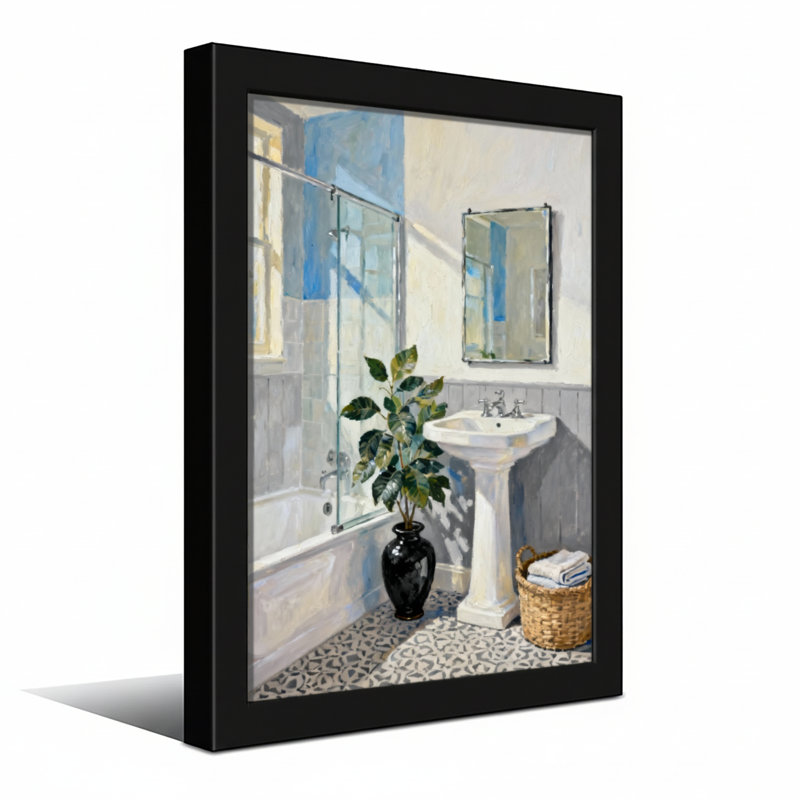 Scène de salle de bain avec lavabo et salle de bain, H 36 po x l 24 po, Toile tendue, Ne s’applique pas