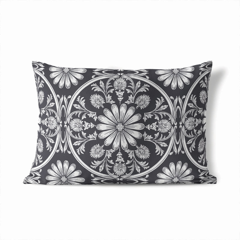 Coussin lombaire d'extérieur Daisy Tile, Gris anthracite