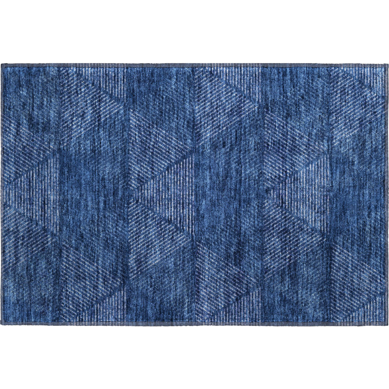 Tapis bleu marine de qualité supérieure lavable à la machine Prisco, Rectangle 1 pi 8 po x 2 pi 6 po