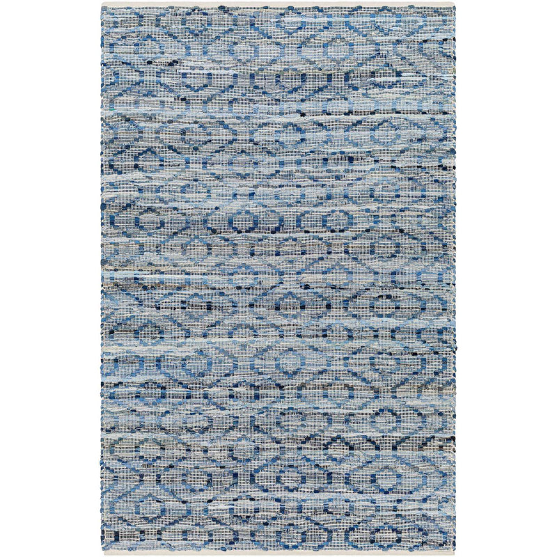 Denyer géométrique tissé à plat à la main et recyclé P.E.T. Tapis bleu / gris, Rectangle 8 pi x 10 pi