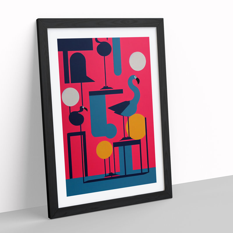 Artistic Flamingo Abstract - Wall Art, Black Framed Paper, 64cm H x 46cm W x 2cm D