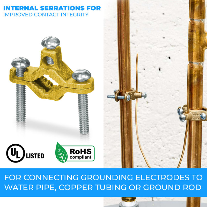 High-Conductivity Direct Burial Copper Ground Pipe Clamp, 1/2" - 1" Pipe Range