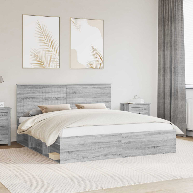 Solid Wood Bed, Kingsize (5'), Grey Sonoma