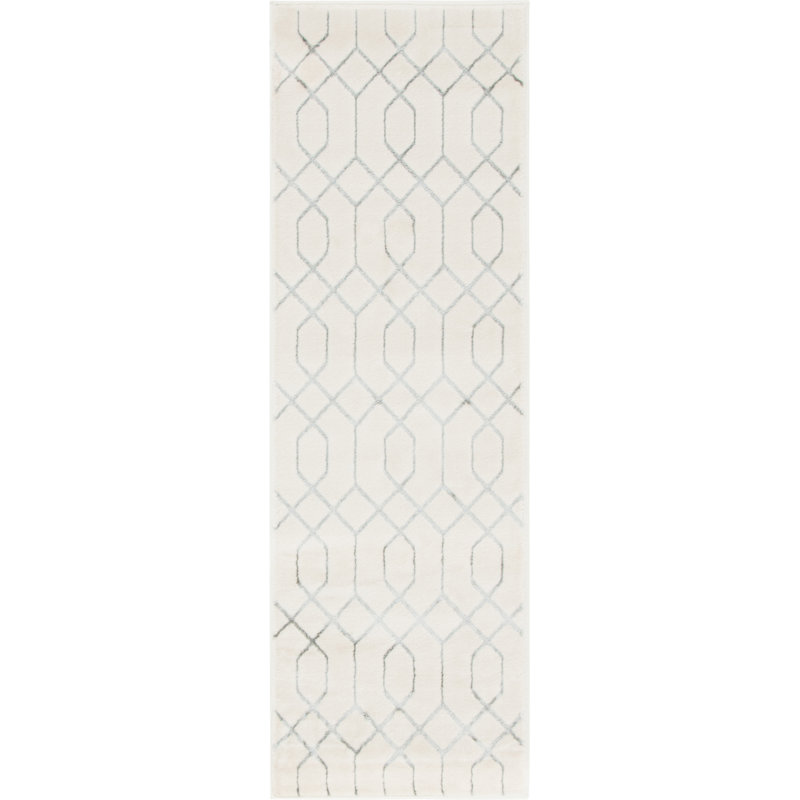 Glam Geometric White Silver Area Rug, Runner 2' x 6'1"