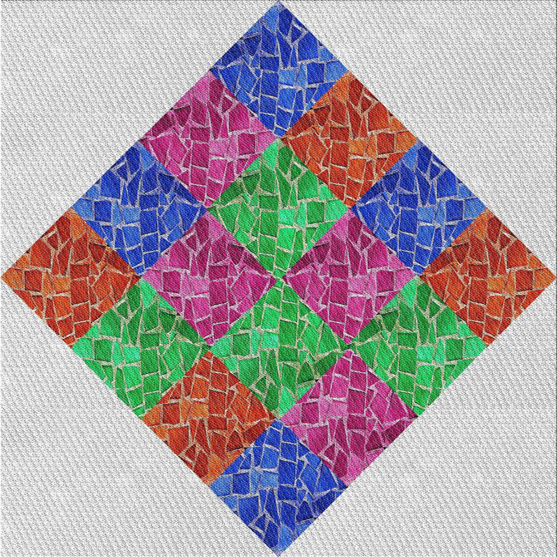 Tapis géométrique brun / bleu / rose, Carré 3 pi