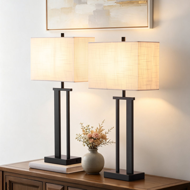 Ensemble de 2 lampes de table modernes de 74 cm (29 po) de hauteur, à commande tactile à 3 voies, avec abat-jour en tissu blanc.