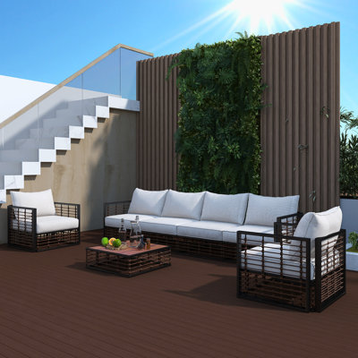 7-Piece Metal Patio Sectional Sofa Set With Beige Cushions by Staykiwi