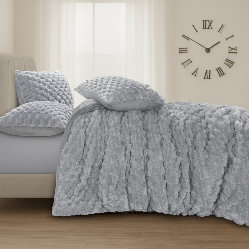 Polyester Solid Colour Duvet Cover Set, Silver, Double Duvet Cover + 2 Standard Pillowcases