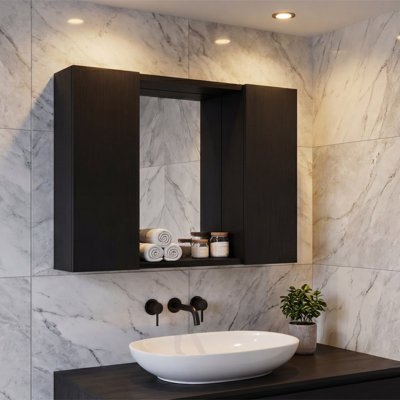 Azile 24'' Wide Wall Mount Medicine Cabinet with a Mirror and 2 Side Bathroom Storage Shelves