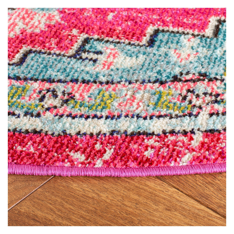 Tapis fuchsia / bleu Felty, Rond 6 pi 7 po