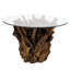 Modern Natural Wood Handcrafted Round Coffee Table Teak Root and Branch Design with Tempered Glass