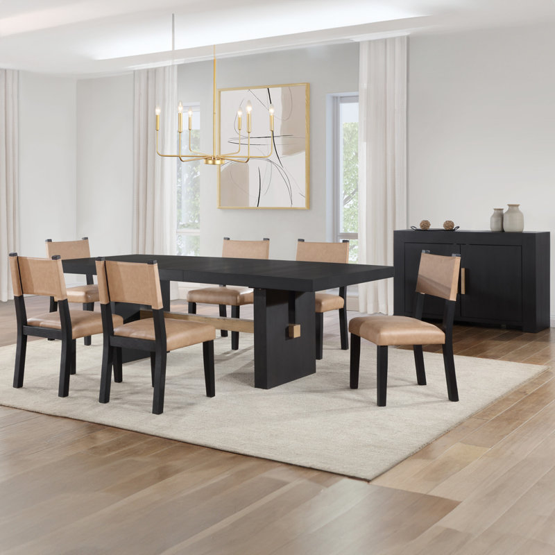 Ensemble de salle à manger Rickye, 7 pièces : table, 6 chaises, Noir / brun