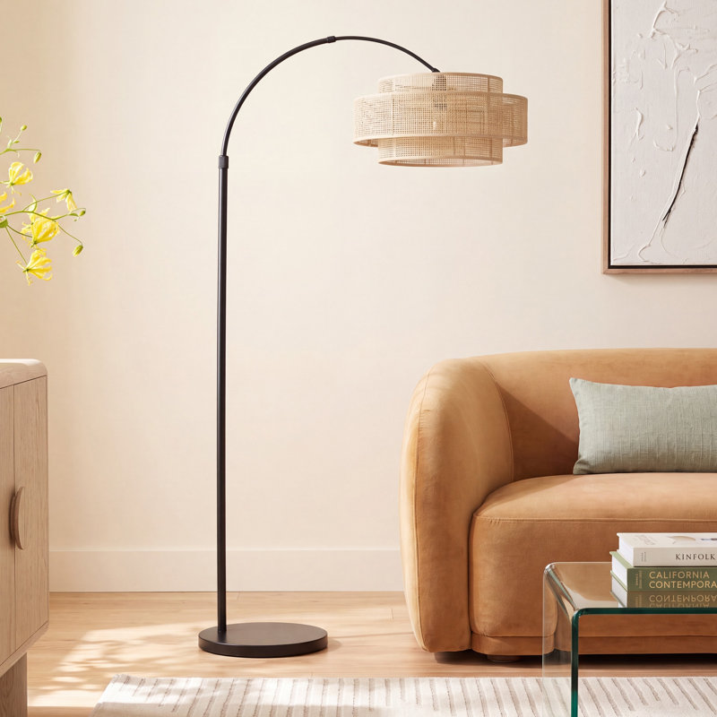 Romola 82 In. Floor Lamp With Rattan Shade And 3 Way Switch, Natural