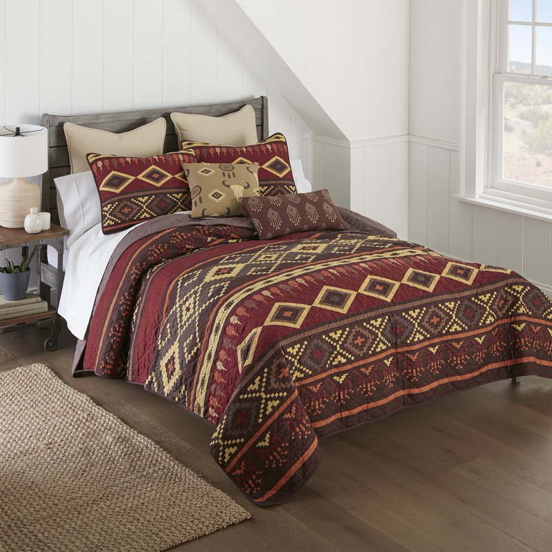 Queen Red Microfiber Western Tapestry Bedding Set