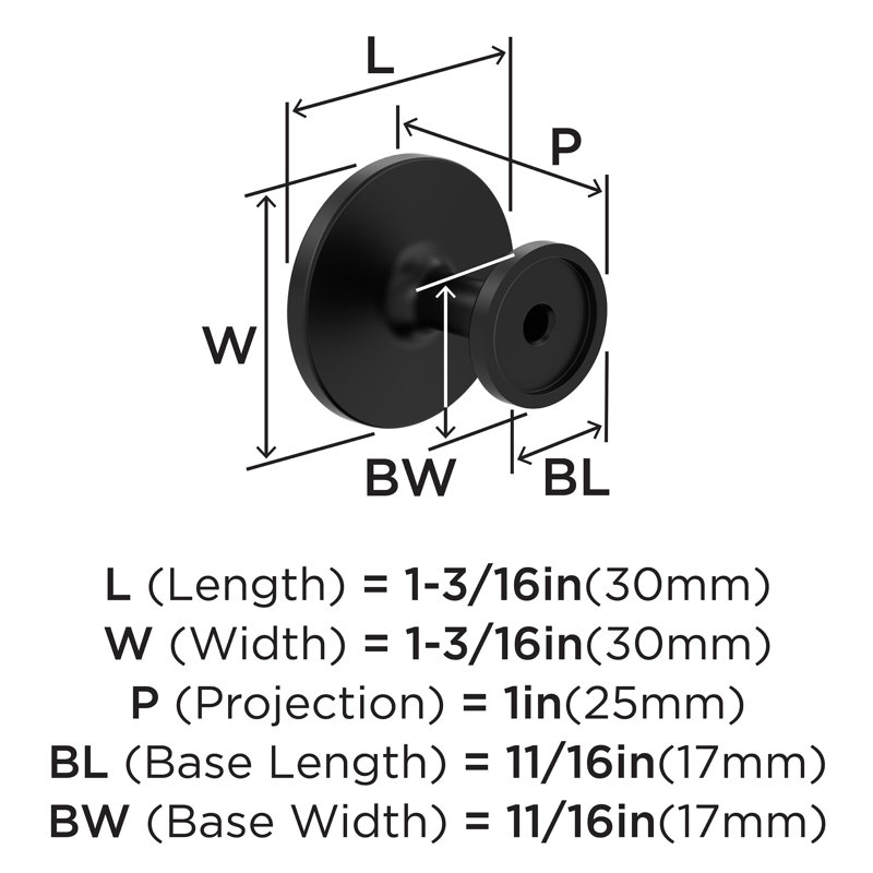 Poignée d'armoire noir mat Loop 1-3 / 16 pouces (30mm) - paquet de 10, Noir mat
