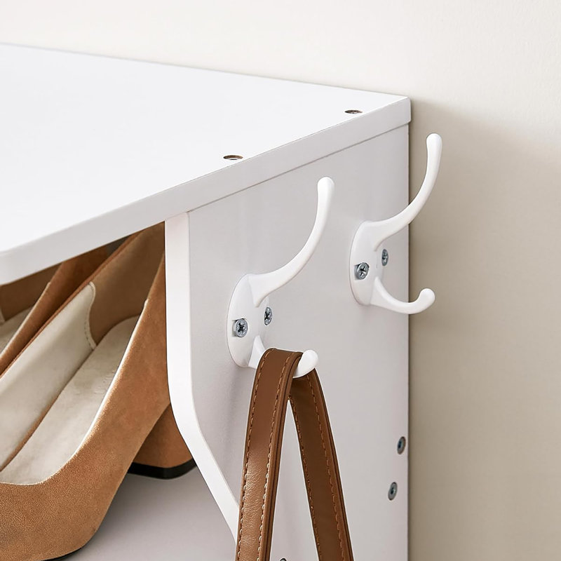 7 - Tier Narrow Vertical Shoe Rack with Hooks, a Corner Space Storage Marvel, White