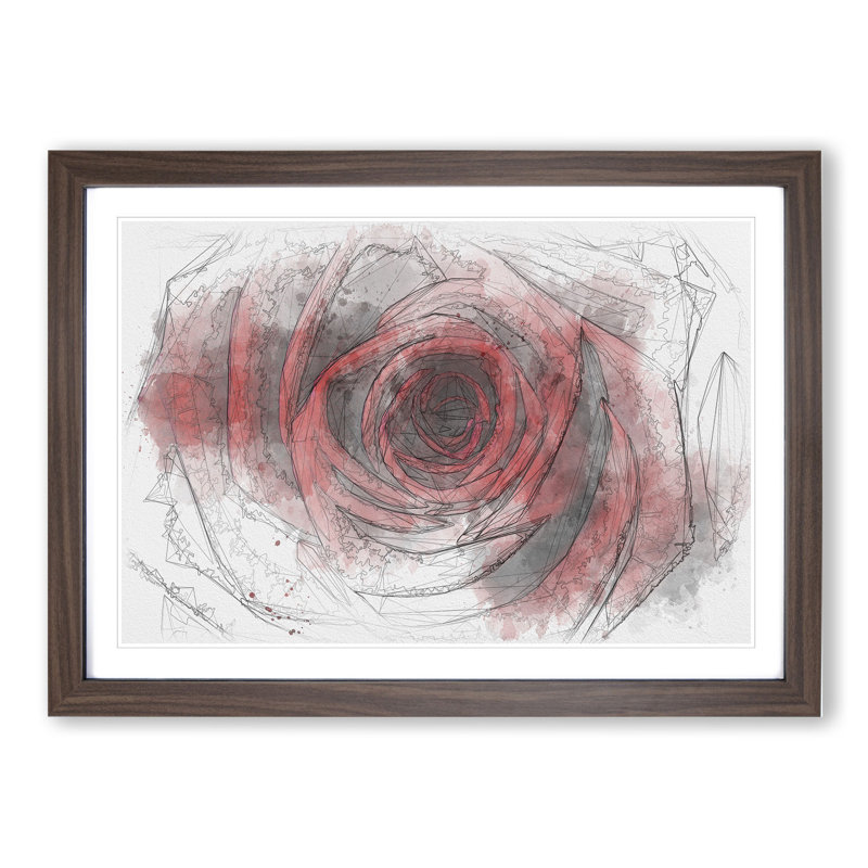 Red Rose Flower Vol.5 - Picture Frame Drawing, 65cm H x 90cm W x 2cm D, Walnut Framed