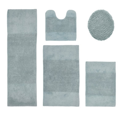 Granada Premium 100% Cotton 2155 GSM 5-Piece Bath Rug Set, OEKO-TEX® Certified, Non-Slip Spray Latex Backing, Plush Tufted, Super Absorbent, Machine Washable Bathroom Rugs for Bathroom, Shower, Tub & Vanity, Blue