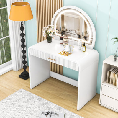 Makeup Vanity Table with Touchscreen Lighted Mirror and Drawer for Bedroom