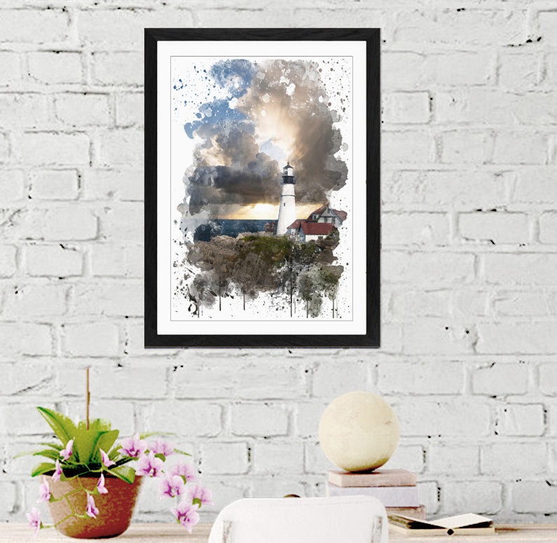 Lighthouse Landscape - Wall Art, 62cm H x 45cm W, Framed Picture