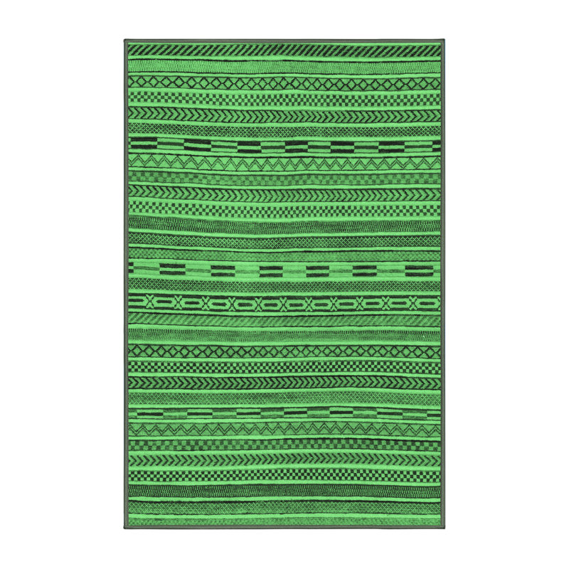 Tapis lavables à la machine à motif abstrait vert émeraude 2310, Rectangle 2 pi x 3 pi