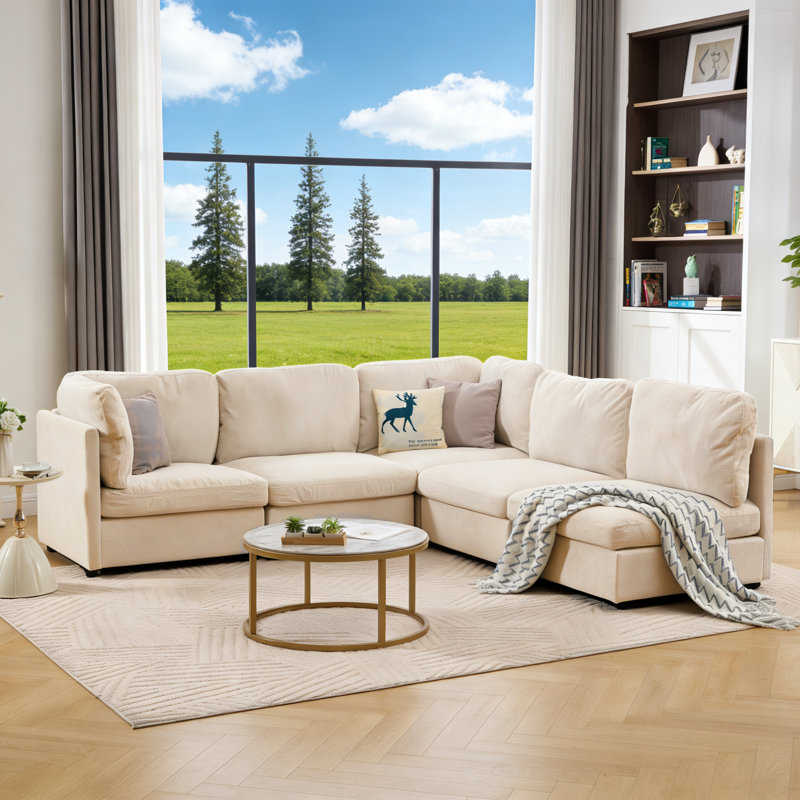 Canapé modulaire 5 pièces 5 pièces, Mélange de polyester beige
