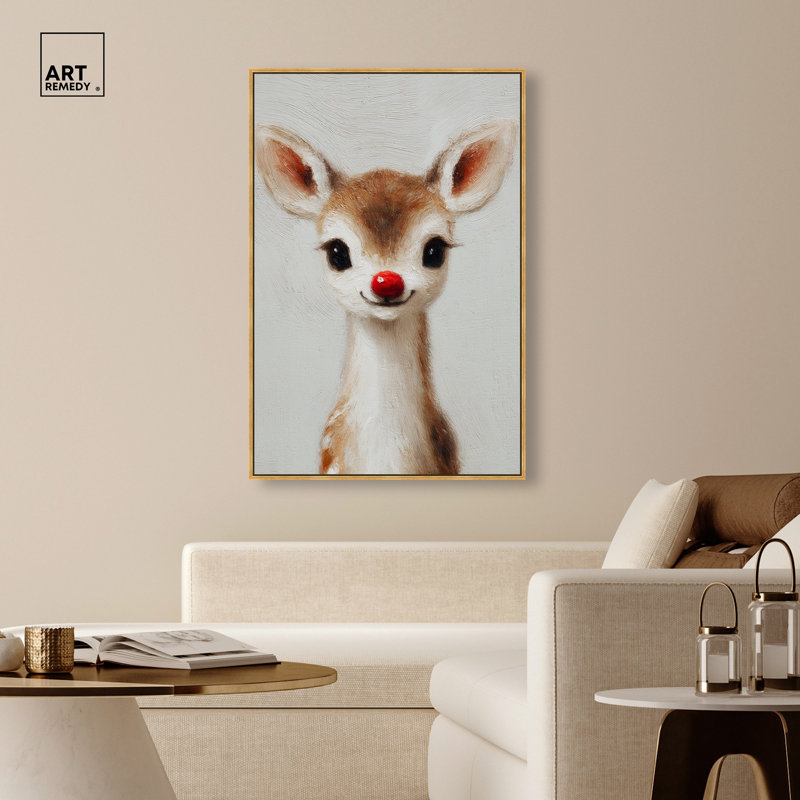 "Baby Rudolph", reproduction d'art sur toile par Art Remedy, cadre noir, 10 x 15, H 55 po x l 37 po, Cadre doré