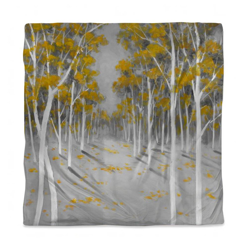 Yellow Birch Forest Gray Trees Duvet Cover - Bedroom Decor