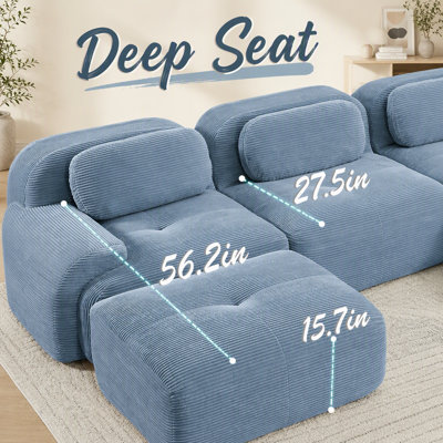 Canapé modulaire luxueux en velours côtelé 2 places avec méridienne, conception antidérapante, accoudoirs courbés et support ergonomique pour les salons et les chambres, vert olive