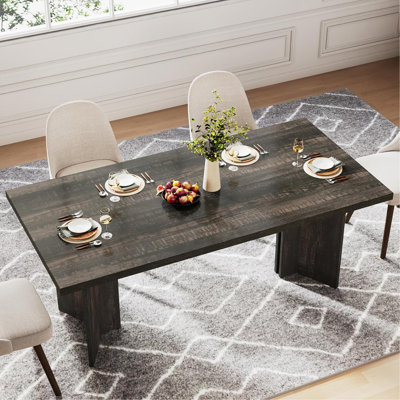63” Farmhouse Dining Table for 4–6 People – Rustic Rectangular Wood Kitchen Table with Thick Top, Dark Gray Modern Dining Room Table for Home, Apartme