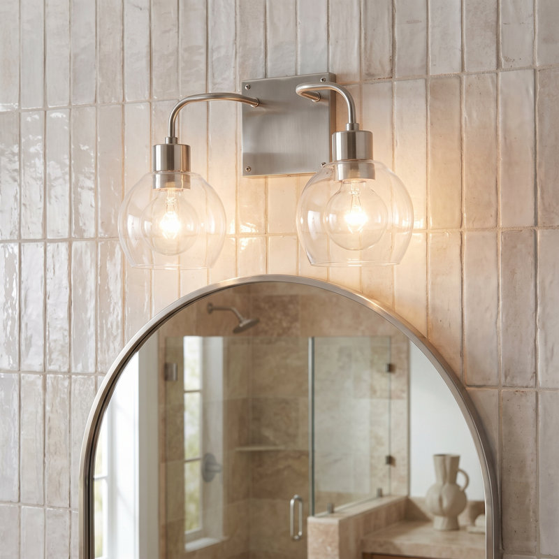 Éclairage pour salle de bain à intensité variable 2 lumières Bailey, Nickel brossé, Transparent