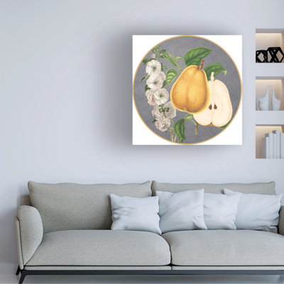 Art mural sur toile tendue - «Une Poire Circle» par Gail Fraser pour décoration de salon, de chambre à coucher ou de bureau - 14 x 14