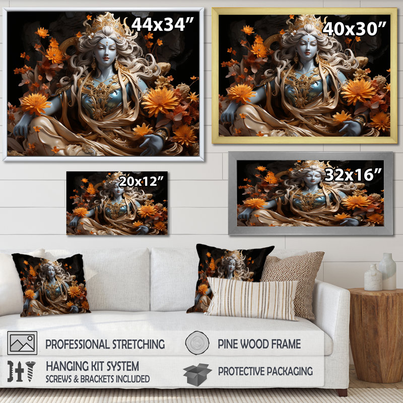 L'hindouisme Kubera trésor topaze dieu II sur toile, H 30 po x l 40 po x P 1,5 po, Cadre simple noir