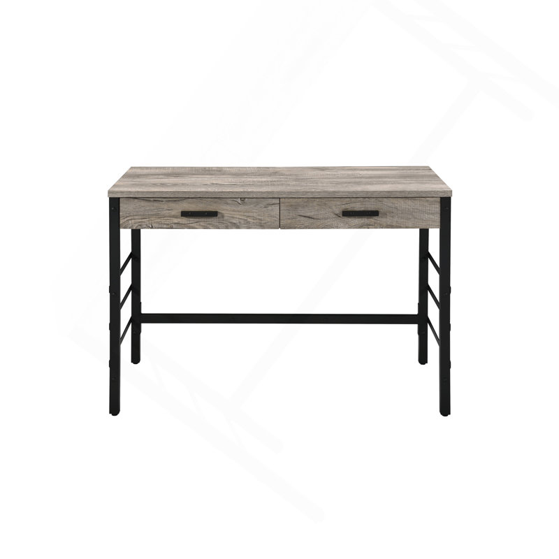 Light Weathered Oak & Black Finish Writing Desk W/USB