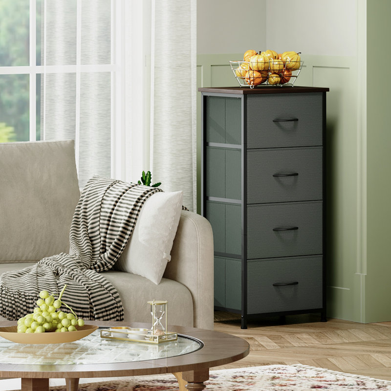  Commode pour chambre à coucher avec 4 tiroirs, commode de rangement avec bacs en tissu amovibles pour le placard de chevet, vestibule, gris anthracite