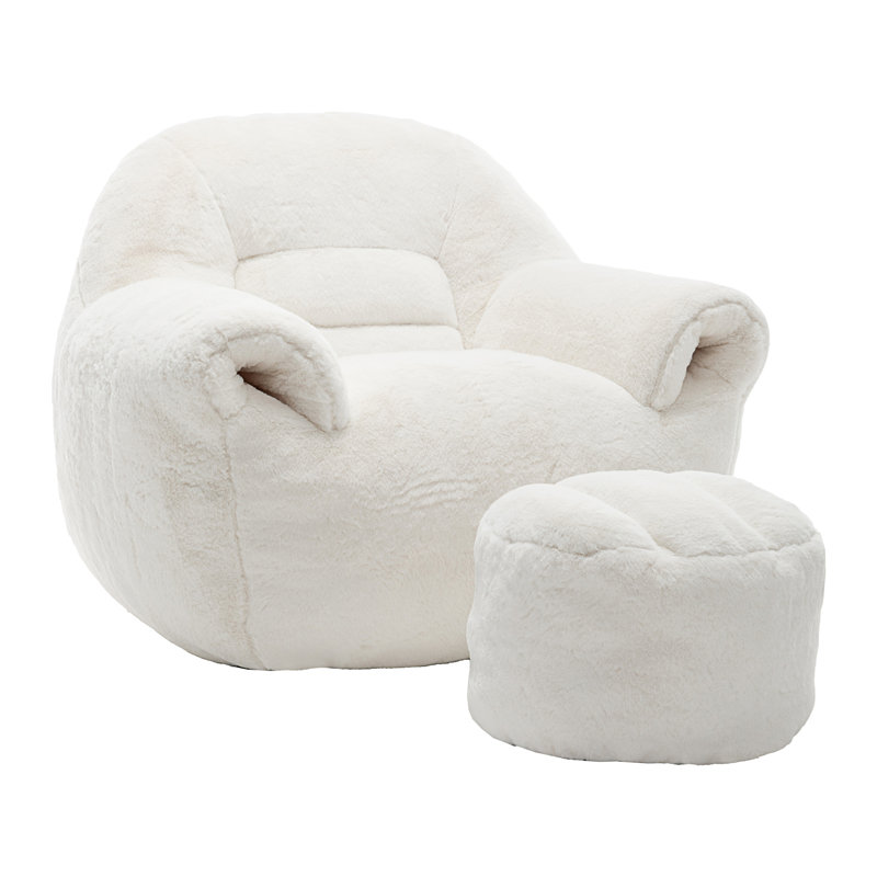 Bean Bag Chair, White Faux Fur
