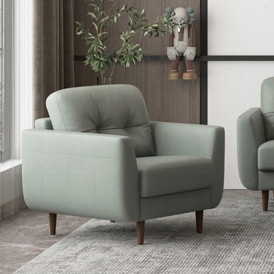 Radwan Pesto Green Leather Chair (Assembled)