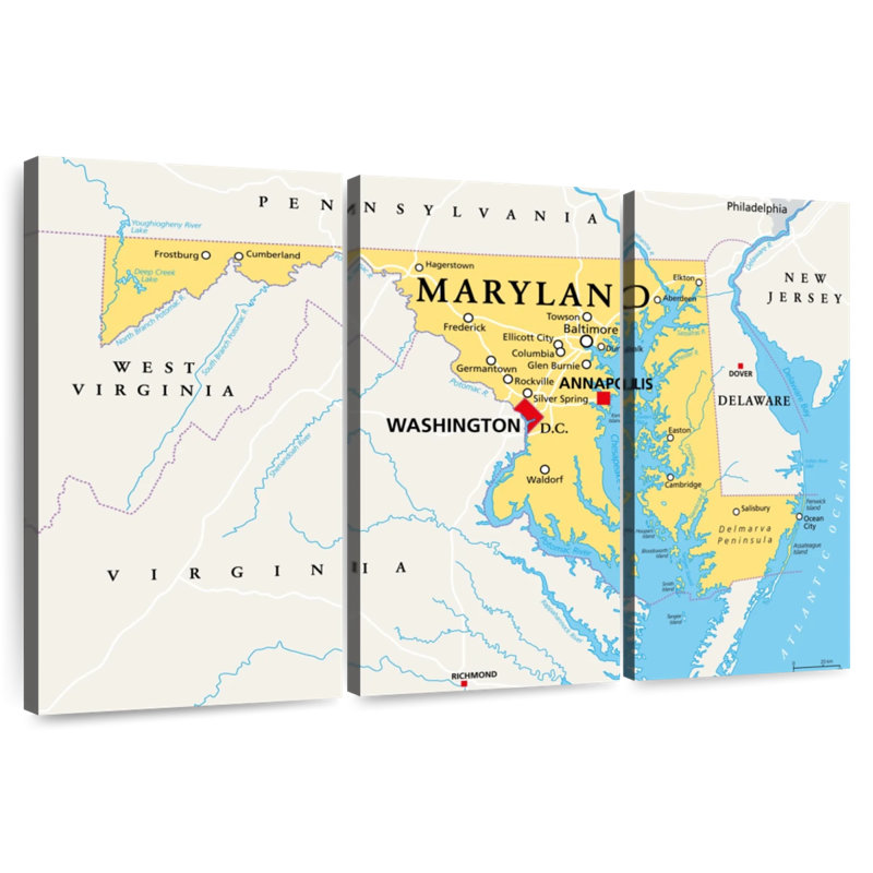 Aliaz Maryland Map, 42" H x 65" W
